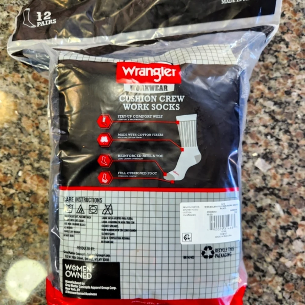 Wrangler Black Athletic or Work Socks Multipack